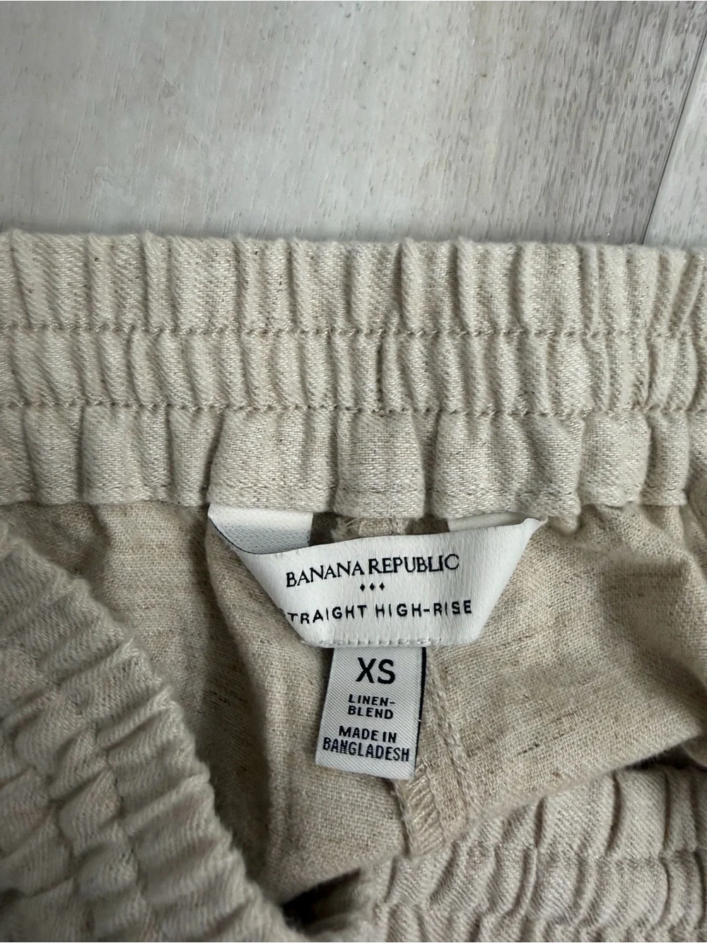 Banana Republic Light Beige Drawstring Linen High Rise Straight Pant